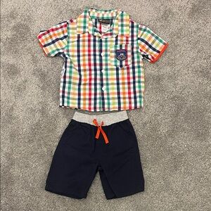 Boyz Wear Multicolor Plaid Shirt and Matching Shorts Set